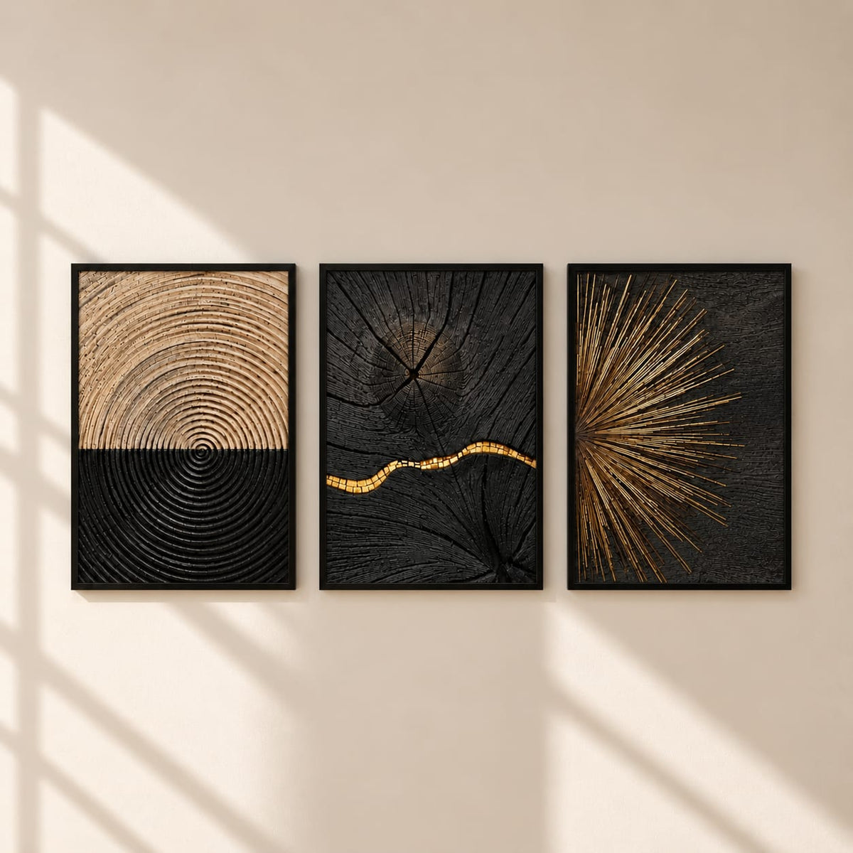 Black & Gold Abstract Framed Wall Art Set of 3 – 30 × 40 cm
