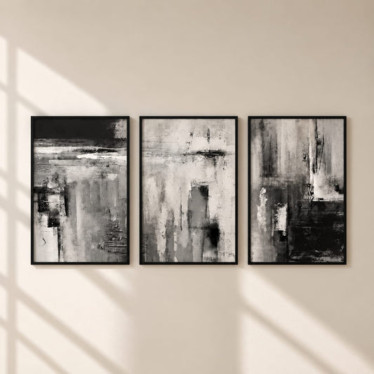 3 Piece Black & White Abstract Framed Wall Art Set | 30 × 40 cm