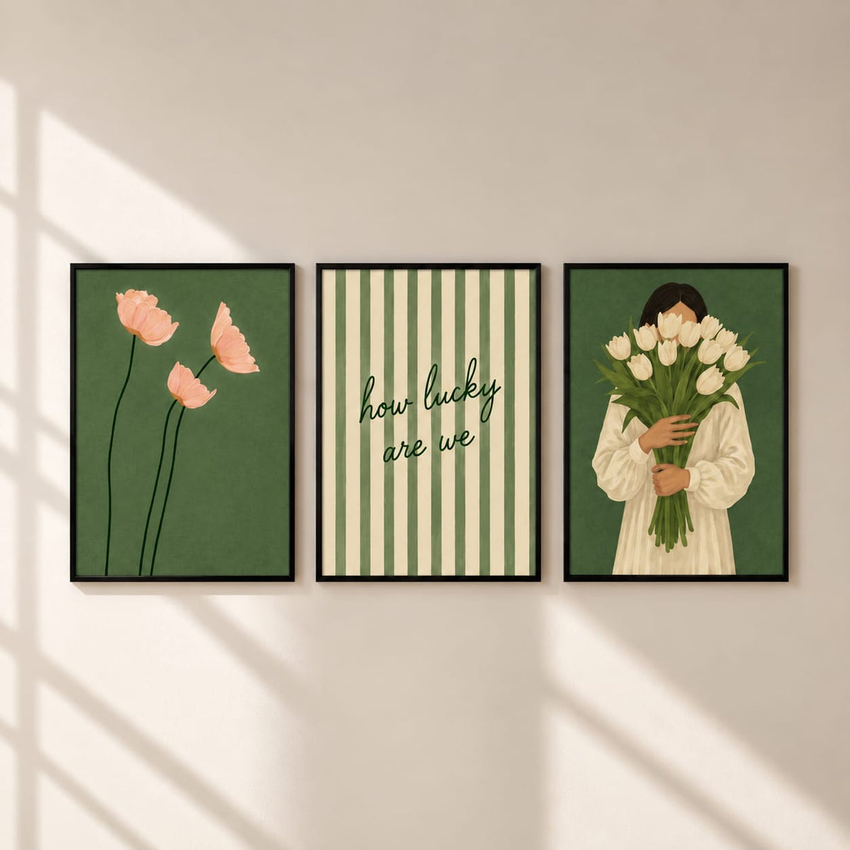 Green Botanical Framed Wall Art Set of 3 – 30 × 40 cm