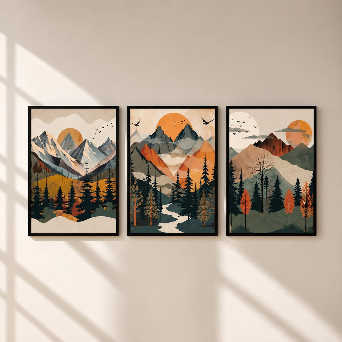 Mountain Sunset Forest Wall Art | Framed Canvas Print | 30 × 40 cm