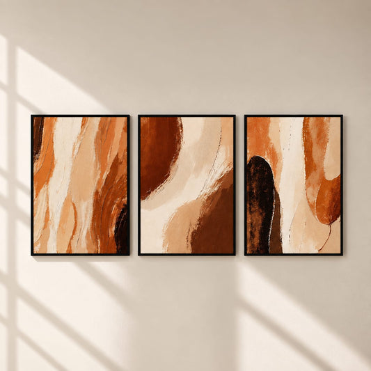 30 × 40 cm Terracotta Abstract Wall Art Set of 3 – Framed Modern Artwork
