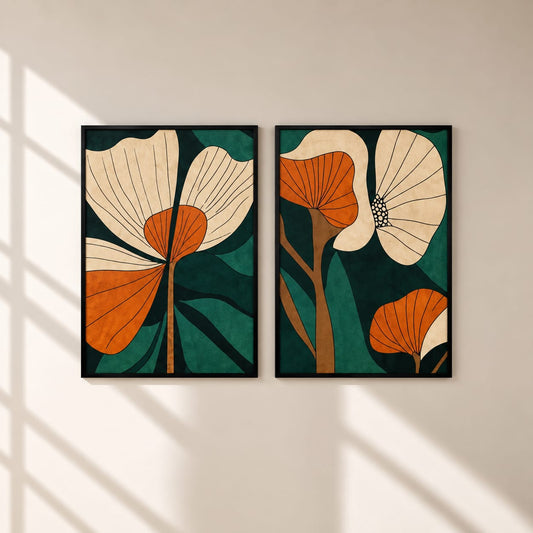 Modern Abstract Floral Wall Art Set of 2 – 30 × 40 cm Each