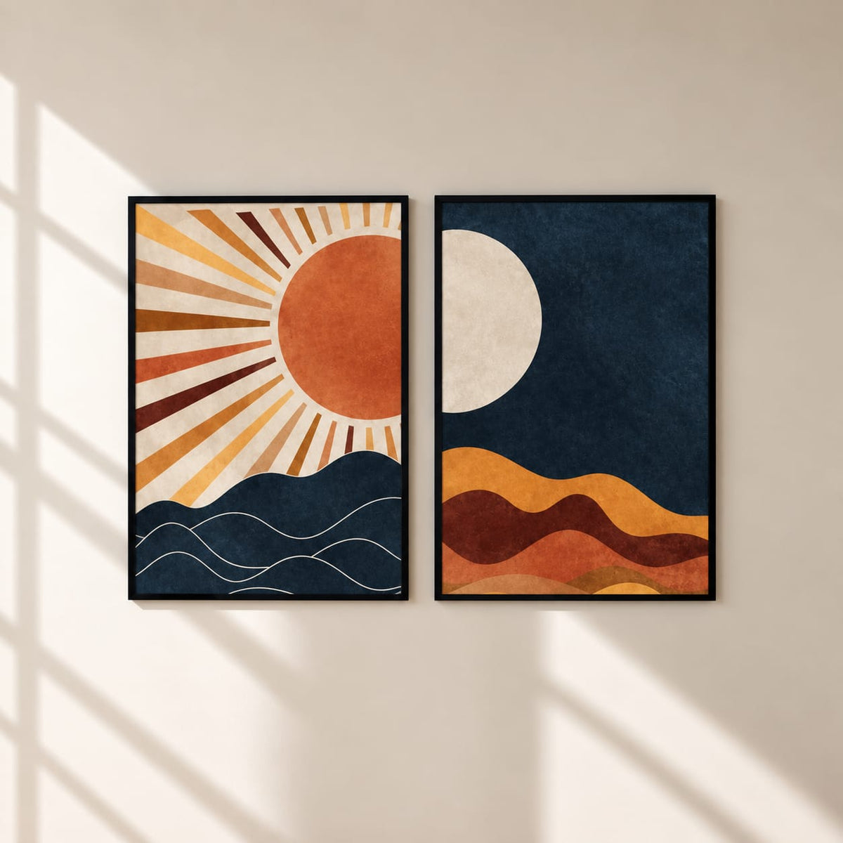 Abstract Sun & Moon Wall Art Set of 2 – 30 × 40 cm Each