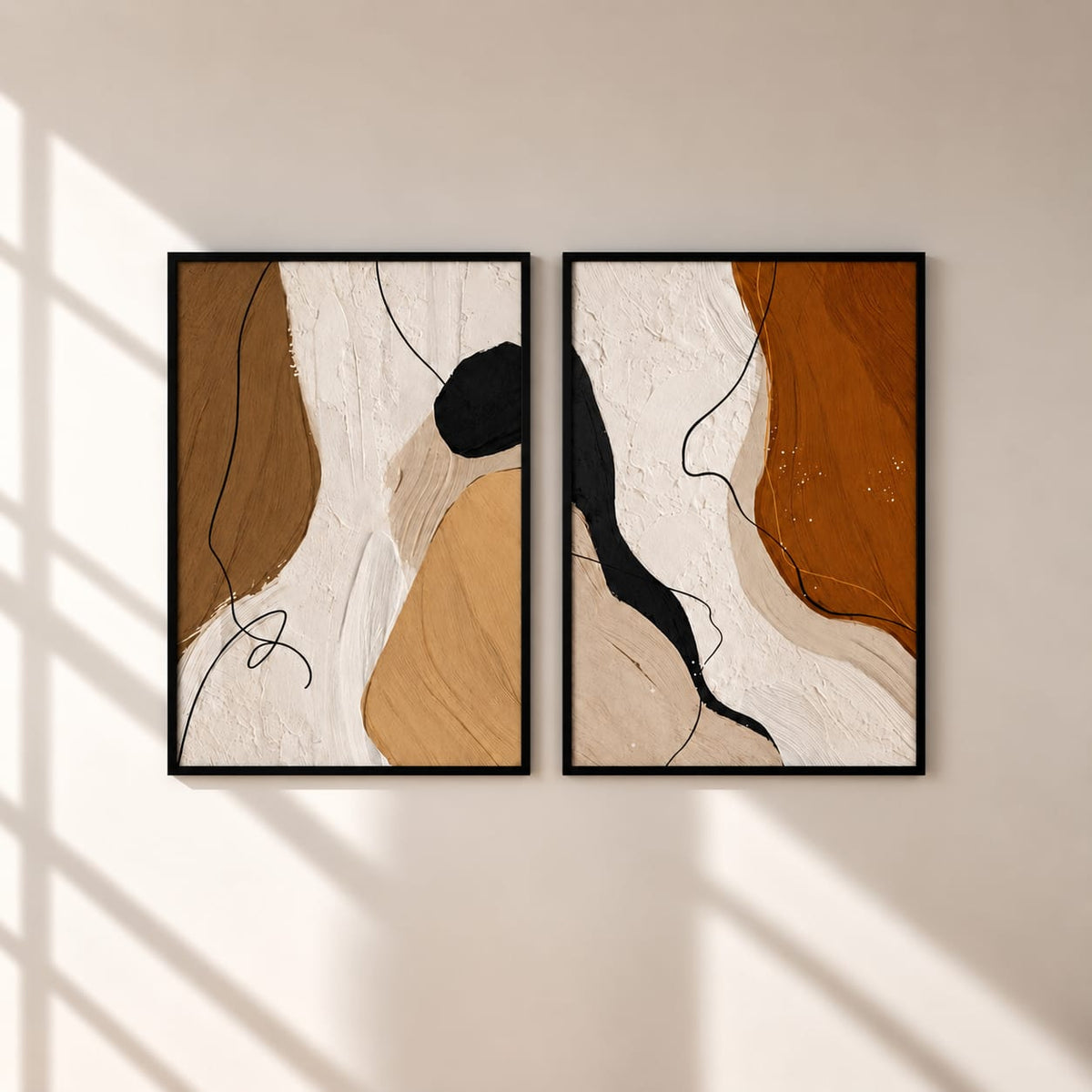 Modern Abstract Wall Art Set of 2 – 30 × 40 cm Each – Neutral Framed Prints