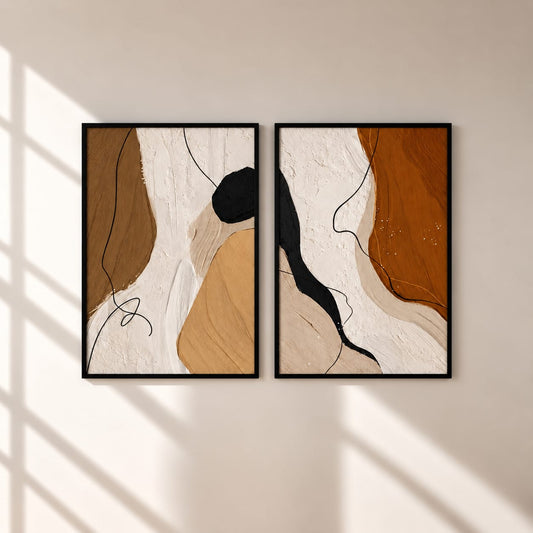 Modern Abstract Wall Art Set of 2 – 30 × 40 cm Each – Neutral Framed Prints