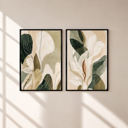 Sage Green Botanical Abstract Wall Art Set of 2 – 30x40 cm