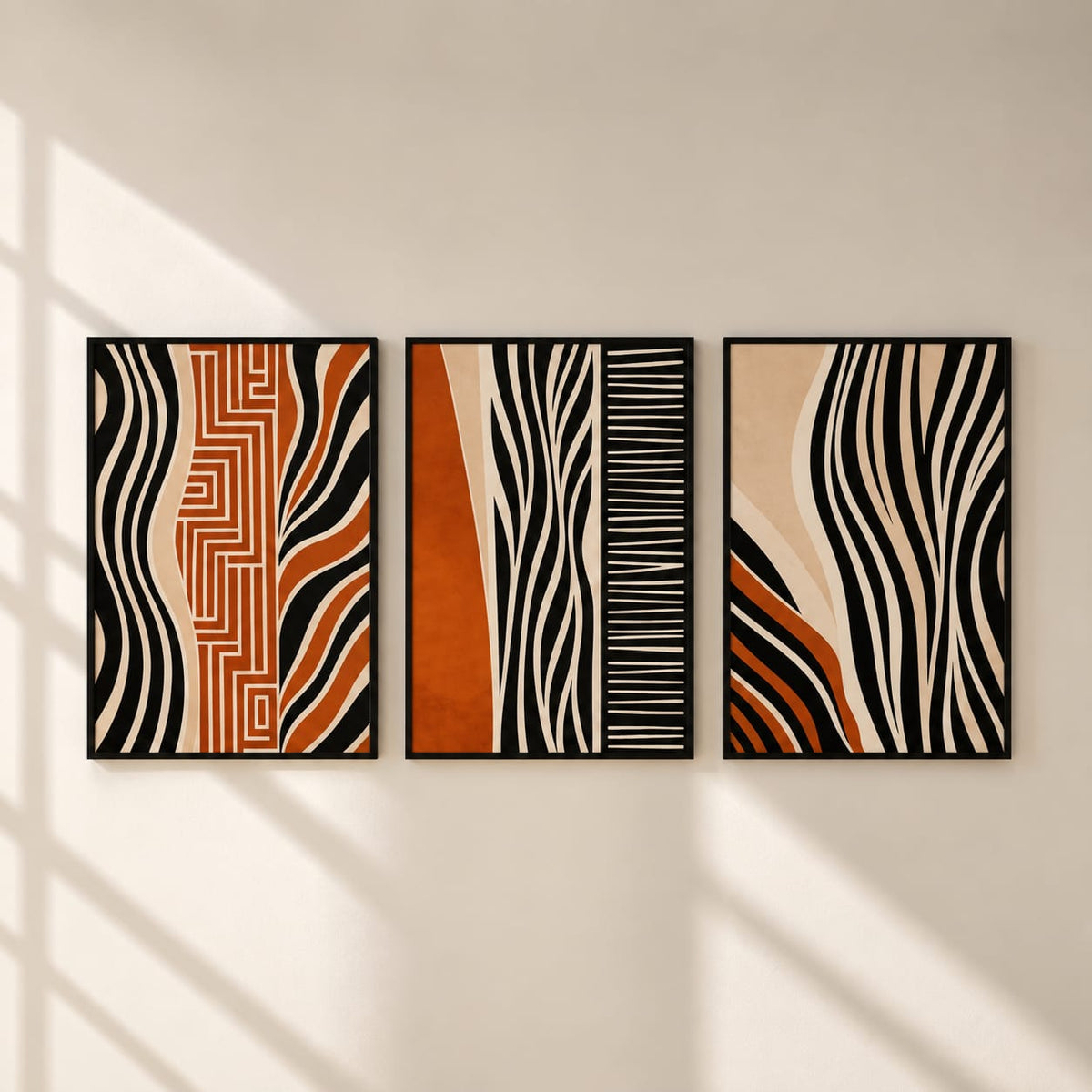 3-Piece Abstract Wall Art Set 30×40 cm – Modern Black, Terracotta & Beige