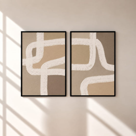 Neutral Abstract Wall Art Set of 2 – 30 × 40 cm Each – Framed