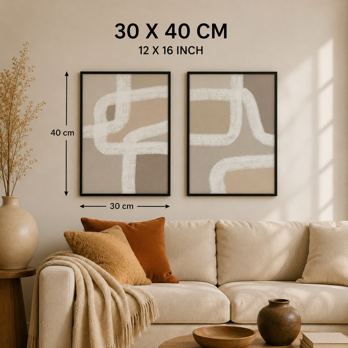 Neutral Abstract Wall Art Set of 2 – 30 × 40 cm Each – Framed