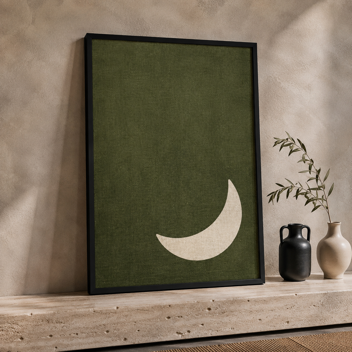 Sun & Moon Wall Art Set of 2 – 30 × 40 cm Each – Olive Green Framed Prints