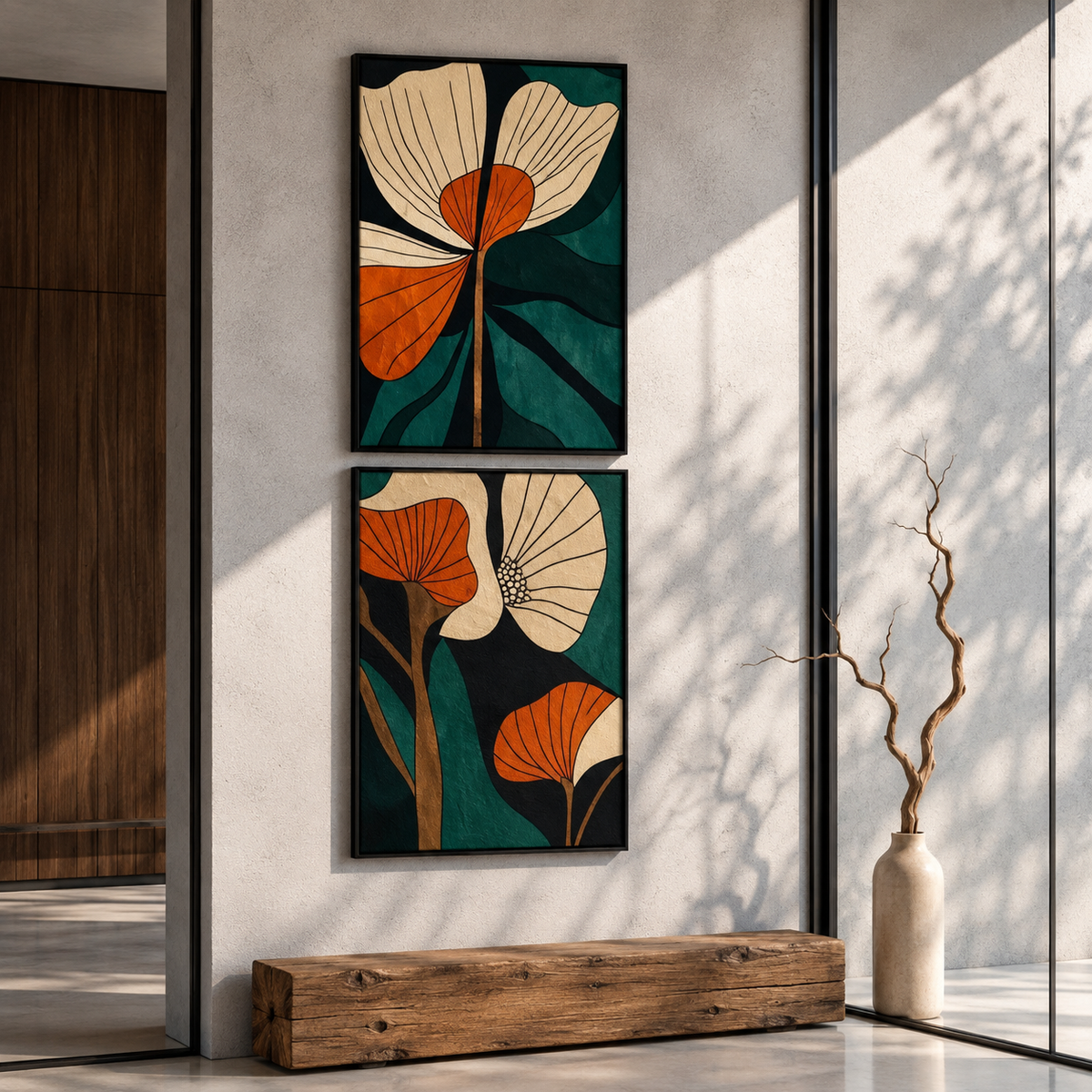 Modern Abstract Floral Wall Art Set of 2 – 30 × 40 cm Each