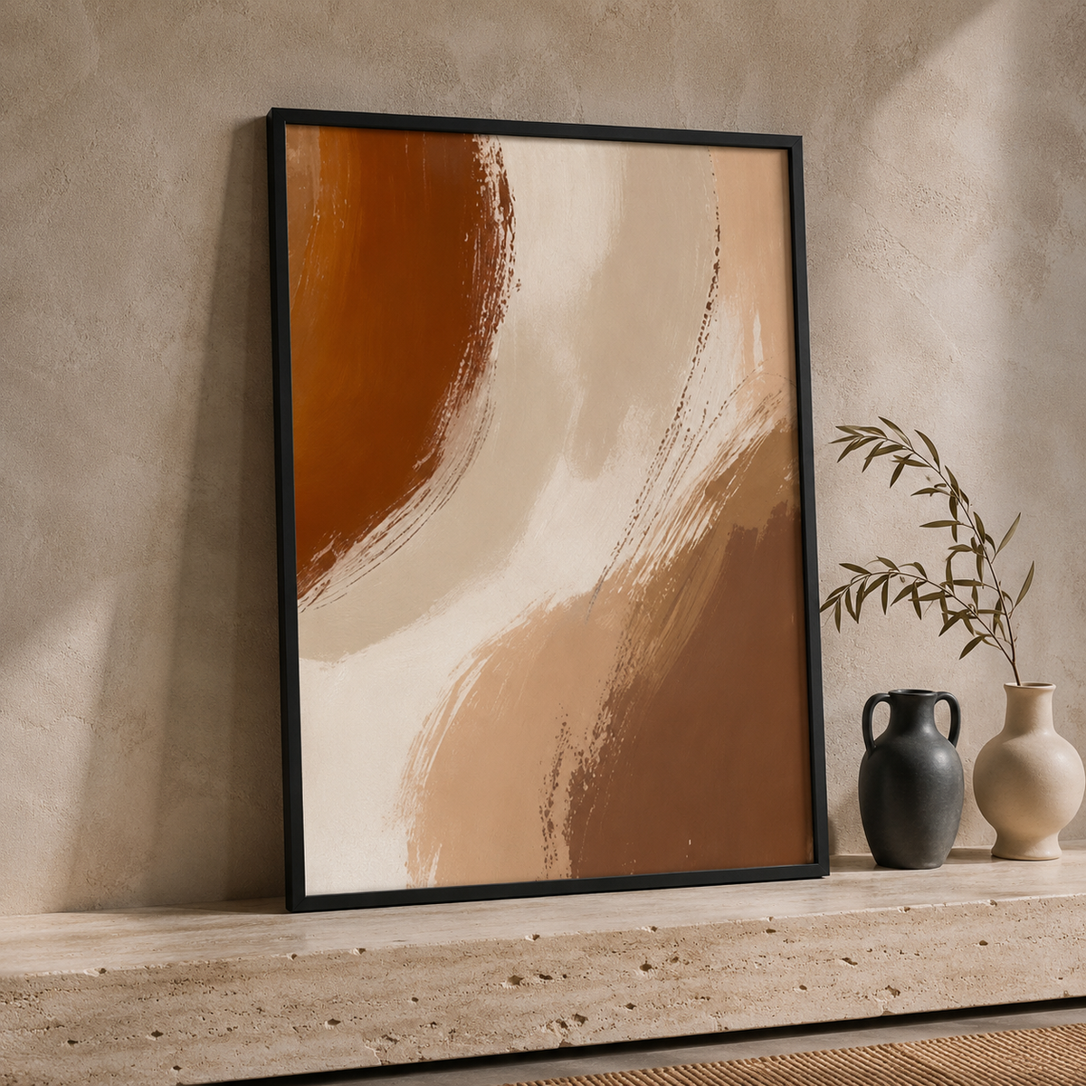 30 × 40 cm Terracotta Abstract Wall Art Set of 3 – Framed Modern Artwork