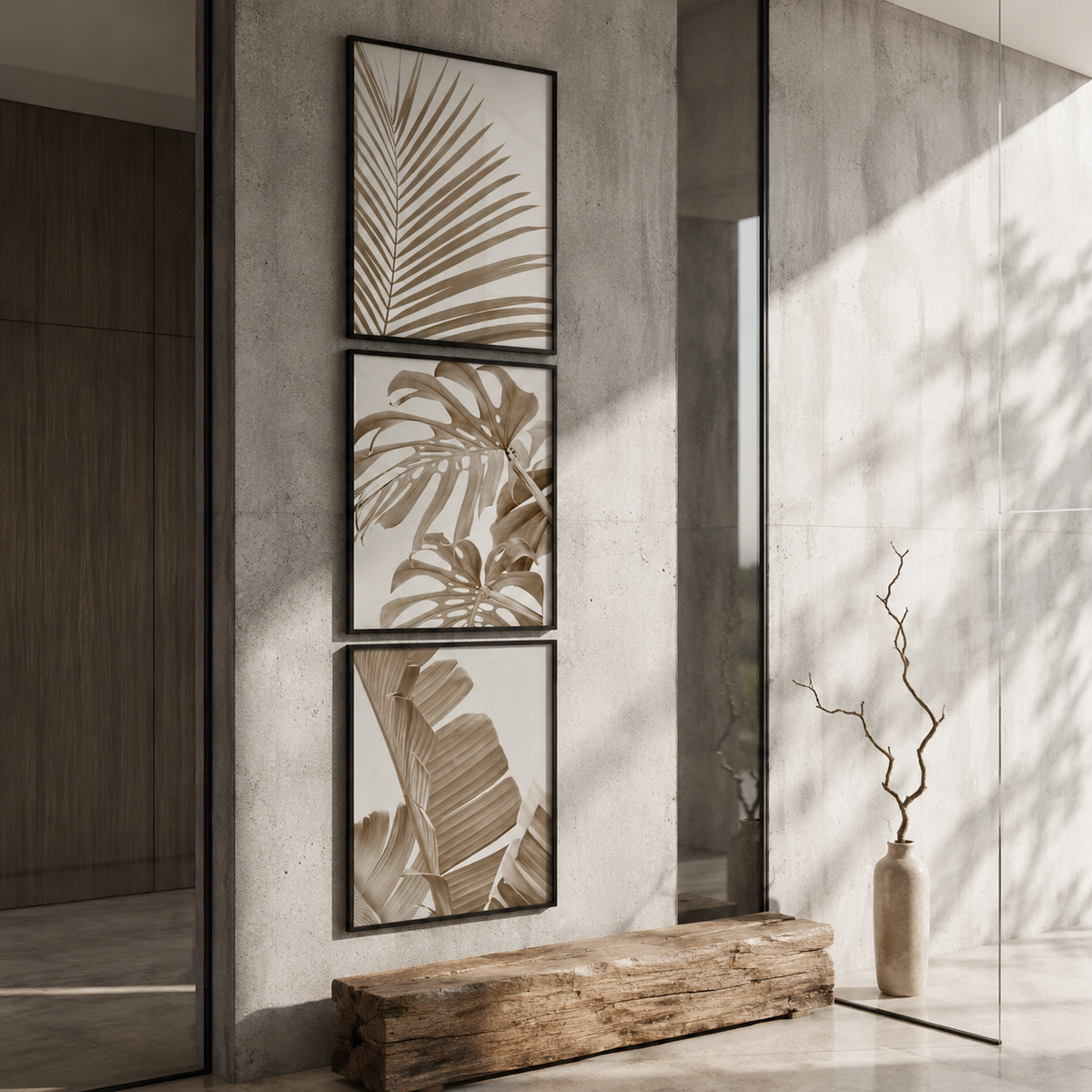 Neutral Botanical Wall Art Set of 3 – Framed Tropical Leaf Prints – 30 × 40 cm Each