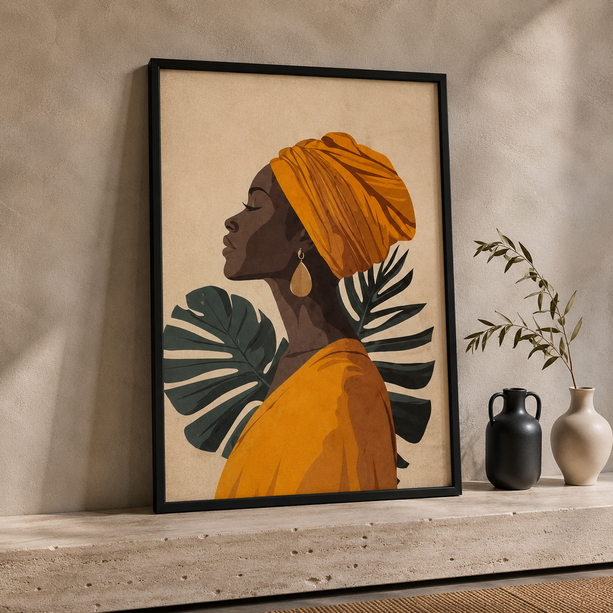 Black Woman & Botanical Wall Art Set of 3 – 30 × 40 cm Framed Prints