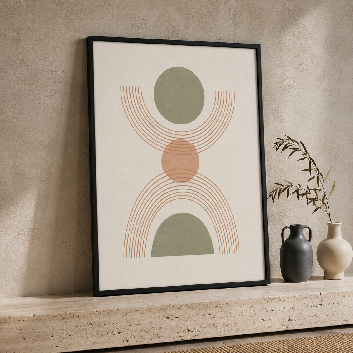 Boho Botanical Wall Art Set of 3 – Framed Canvas Prints | Neutral Beige Abstract Wall Decor | 30 × 40 cm