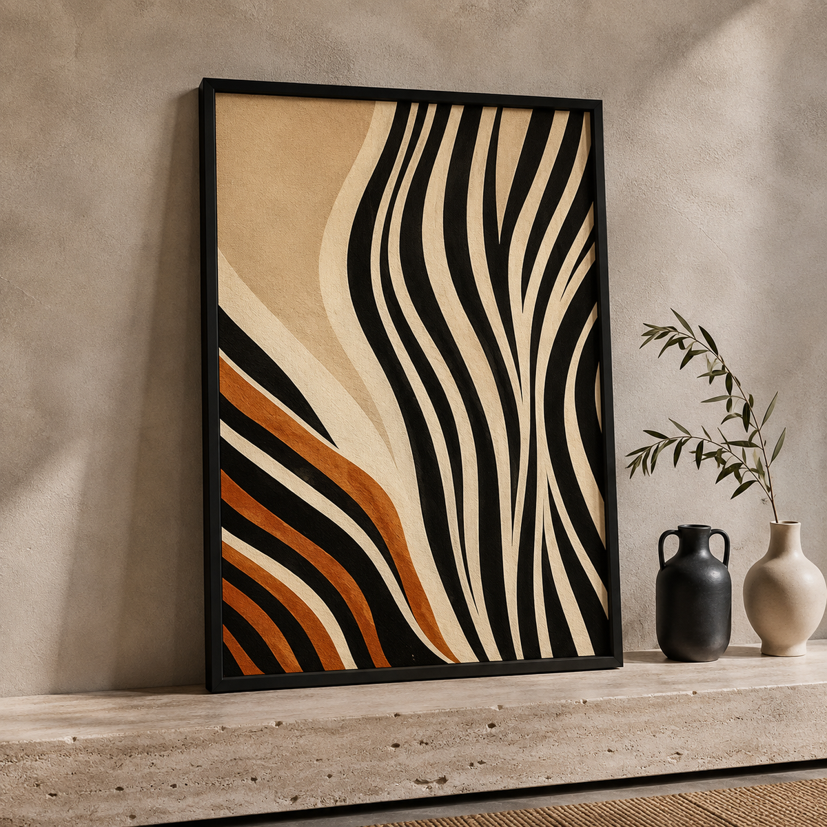 3-Piece Abstract Wall Art Set 30×40 cm – Modern Black, Terracotta & Beige