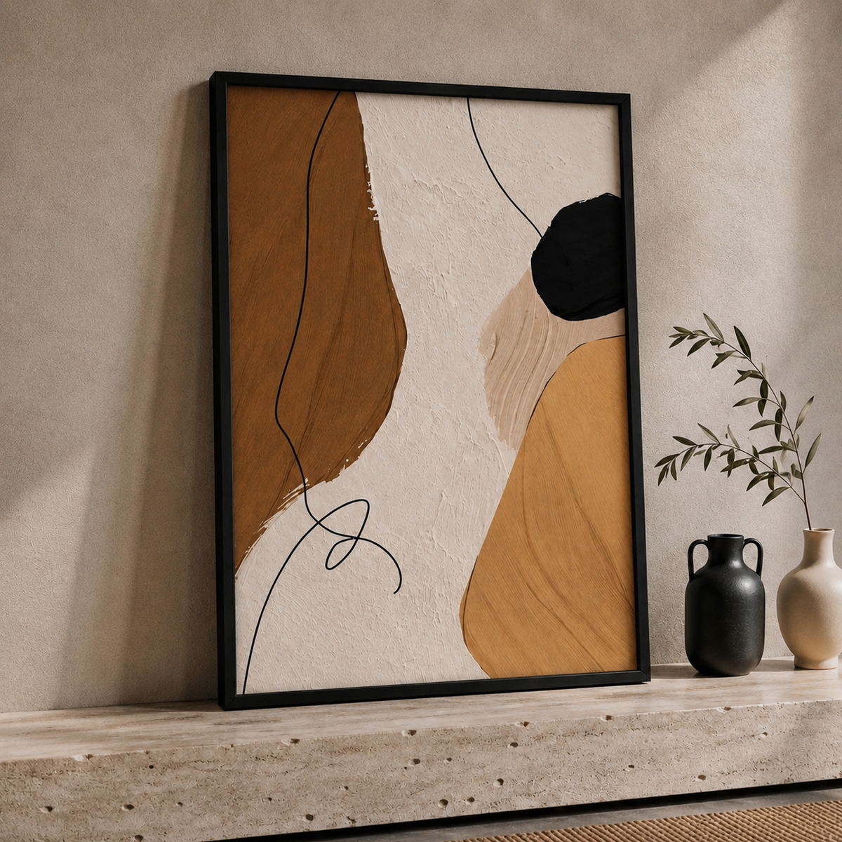 Modern Abstract Wall Art Set of 2 – 30 × 40 cm Each – Neutral Framed Prints