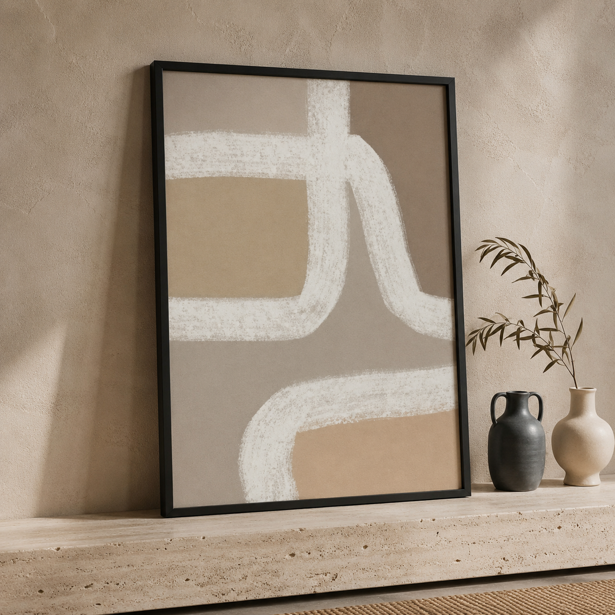 Neutral Abstract Wall Art Set of 2 – 30 × 40 cm Each – Framed