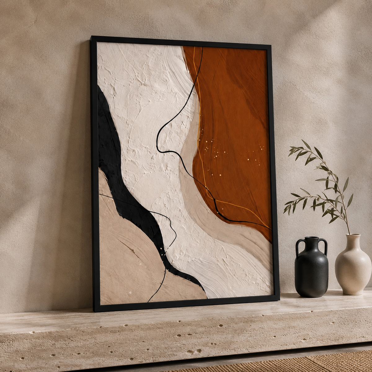 Modern Abstract Wall Art Set of 2 – 30 × 40 cm Each – Neutral Framed Prints