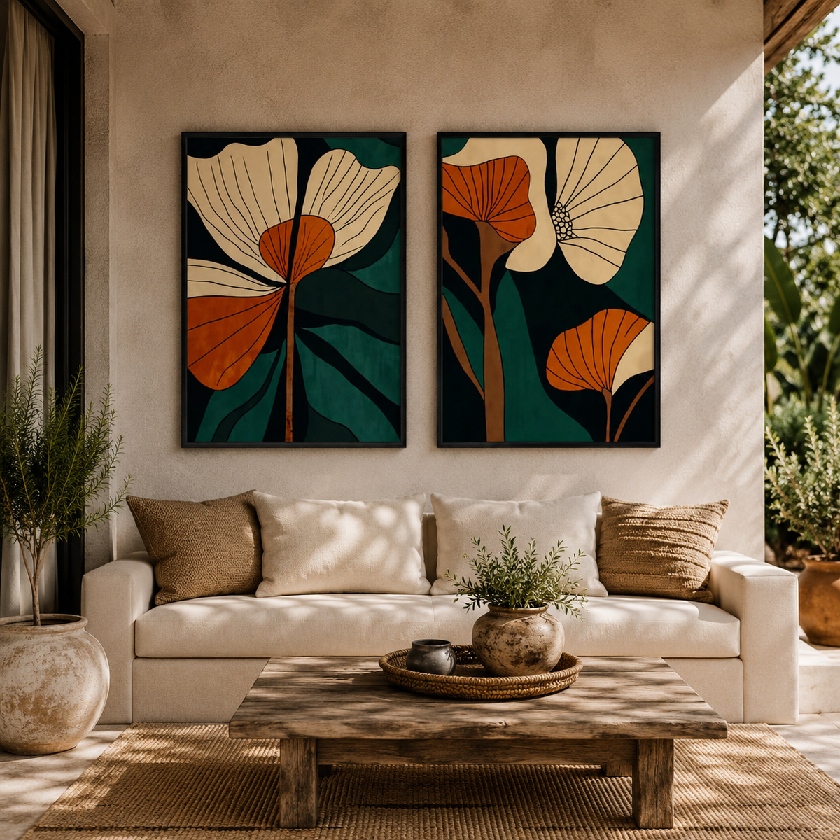 Modern Abstract Floral Wall Art Set of 2 – 30 × 40 cm Each