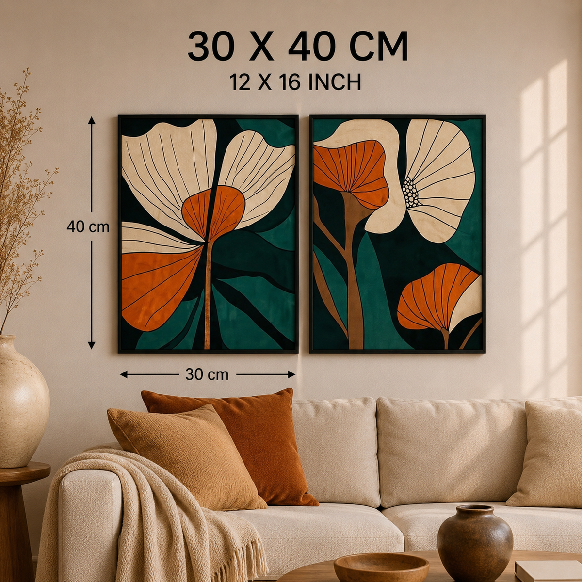 Modern Abstract Floral Wall Art Set of 2 – 30 × 40 cm Each