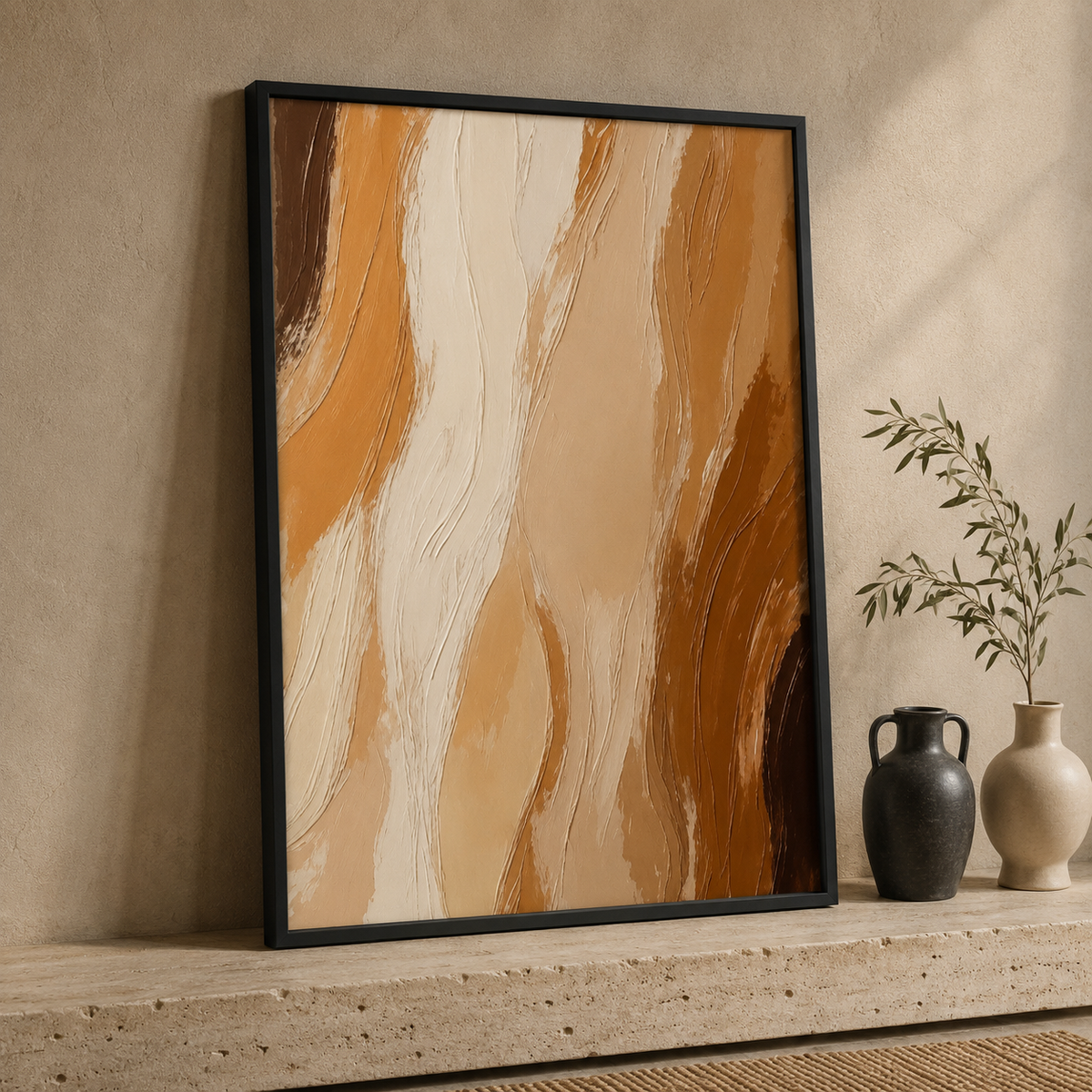 30 × 40 cm Terracotta Abstract Wall Art Set of 3 – Framed Modern Artwork