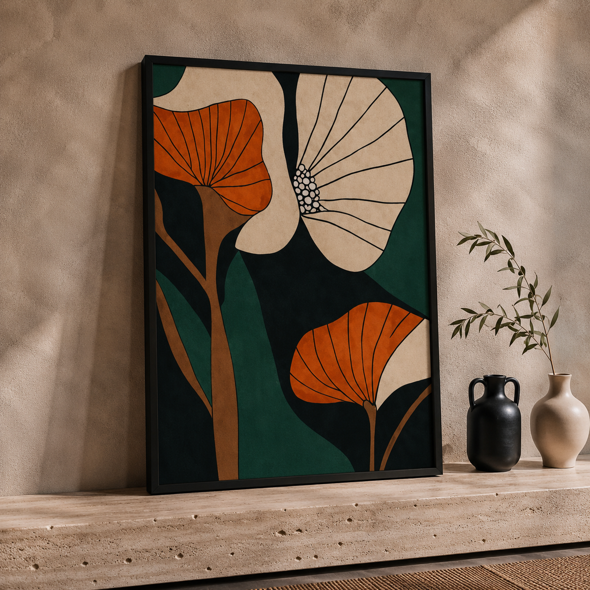 Modern Abstract Floral Wall Art Set of 2 – 30 × 40 cm Each