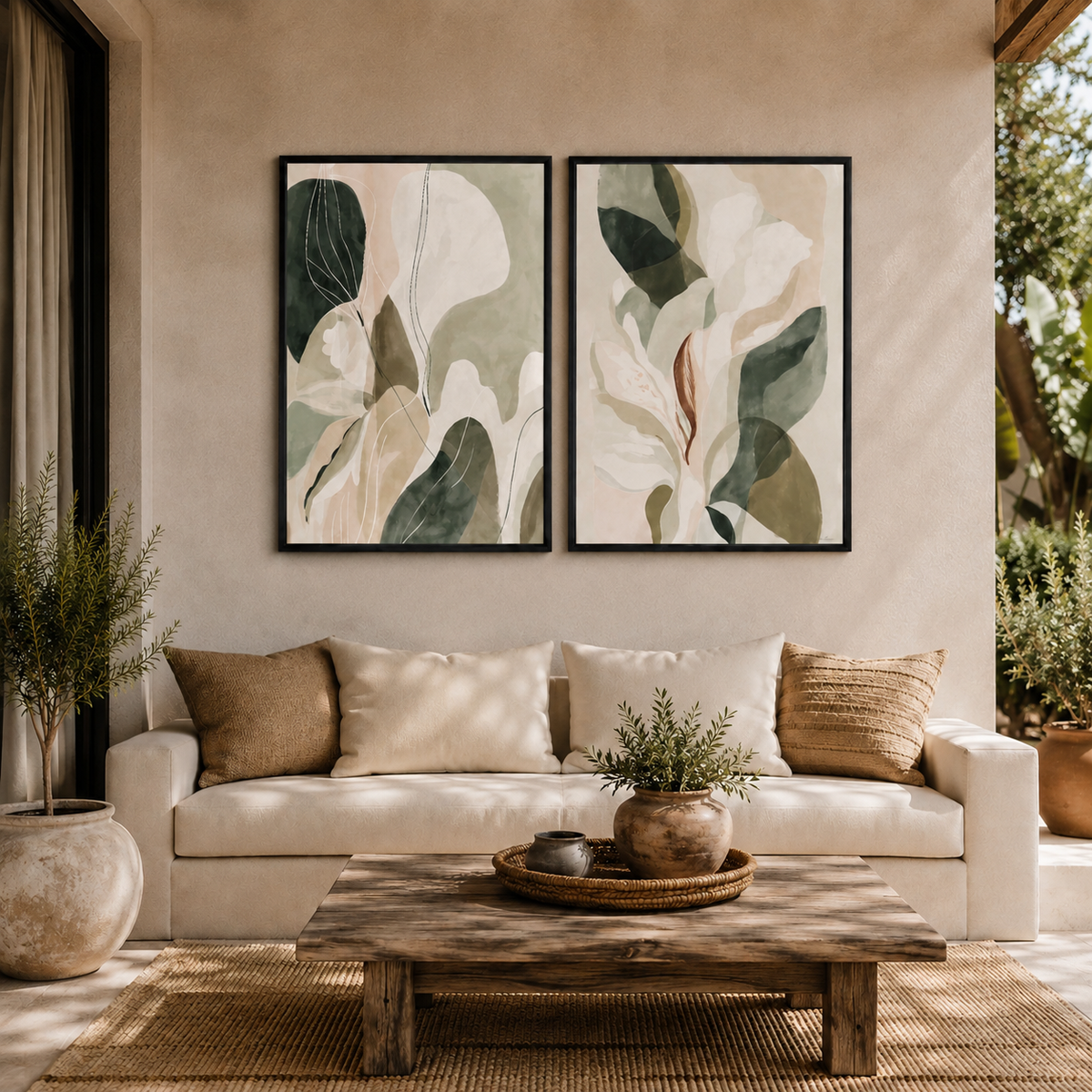 Sage Green Botanical Abstract Wall Art Set of 2 – 30x40 cm