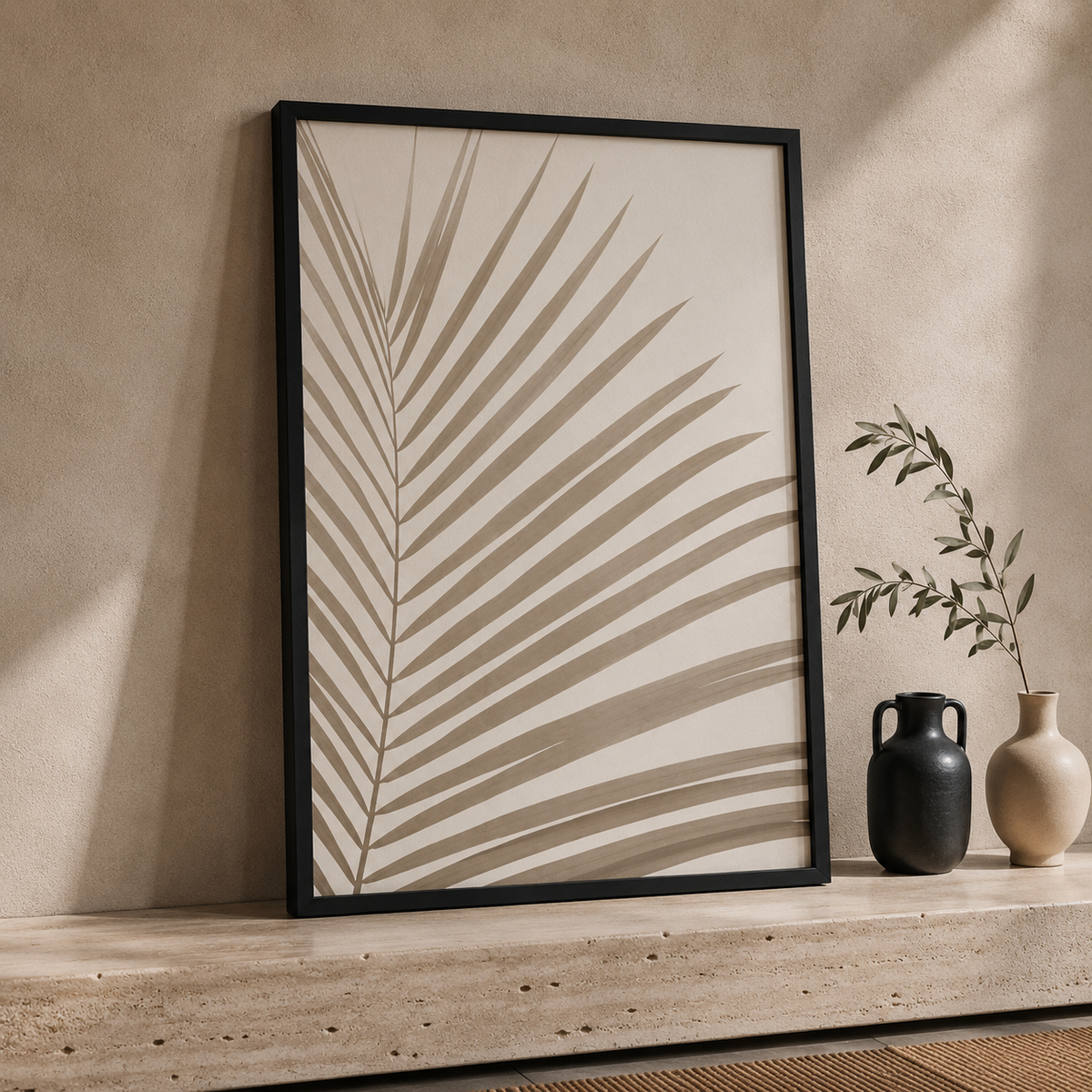 Neutral Botanical Wall Art Set of 3 – Framed Tropical Leaf Prints – 30 × 40 cm Each