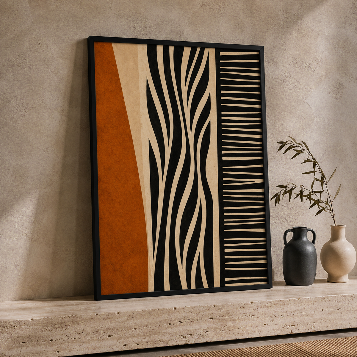 3-Piece Abstract Wall Art Set 30×40 cm – Modern Black, Terracotta & Beige