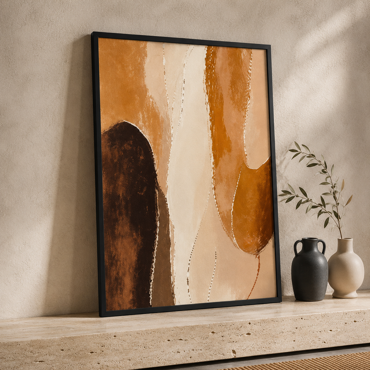 30 × 40 cm Terracotta Abstract Wall Art Set of 3 – Framed Modern Artwork