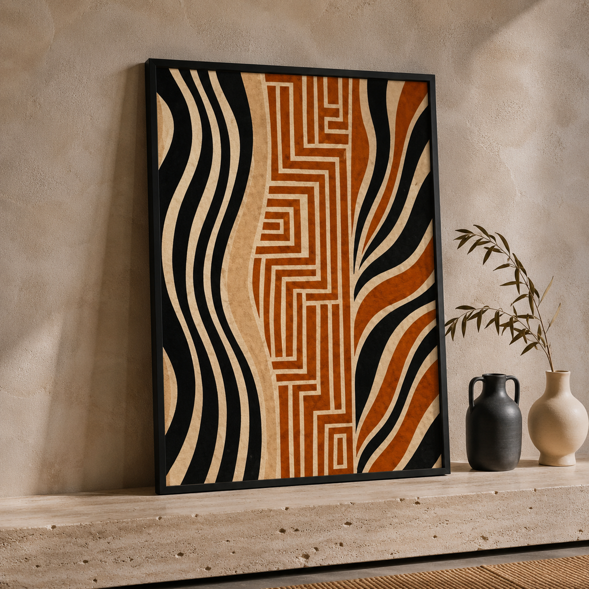 3-Piece Abstract Wall Art Set 30×40 cm – Modern Black, Terracotta & Beige