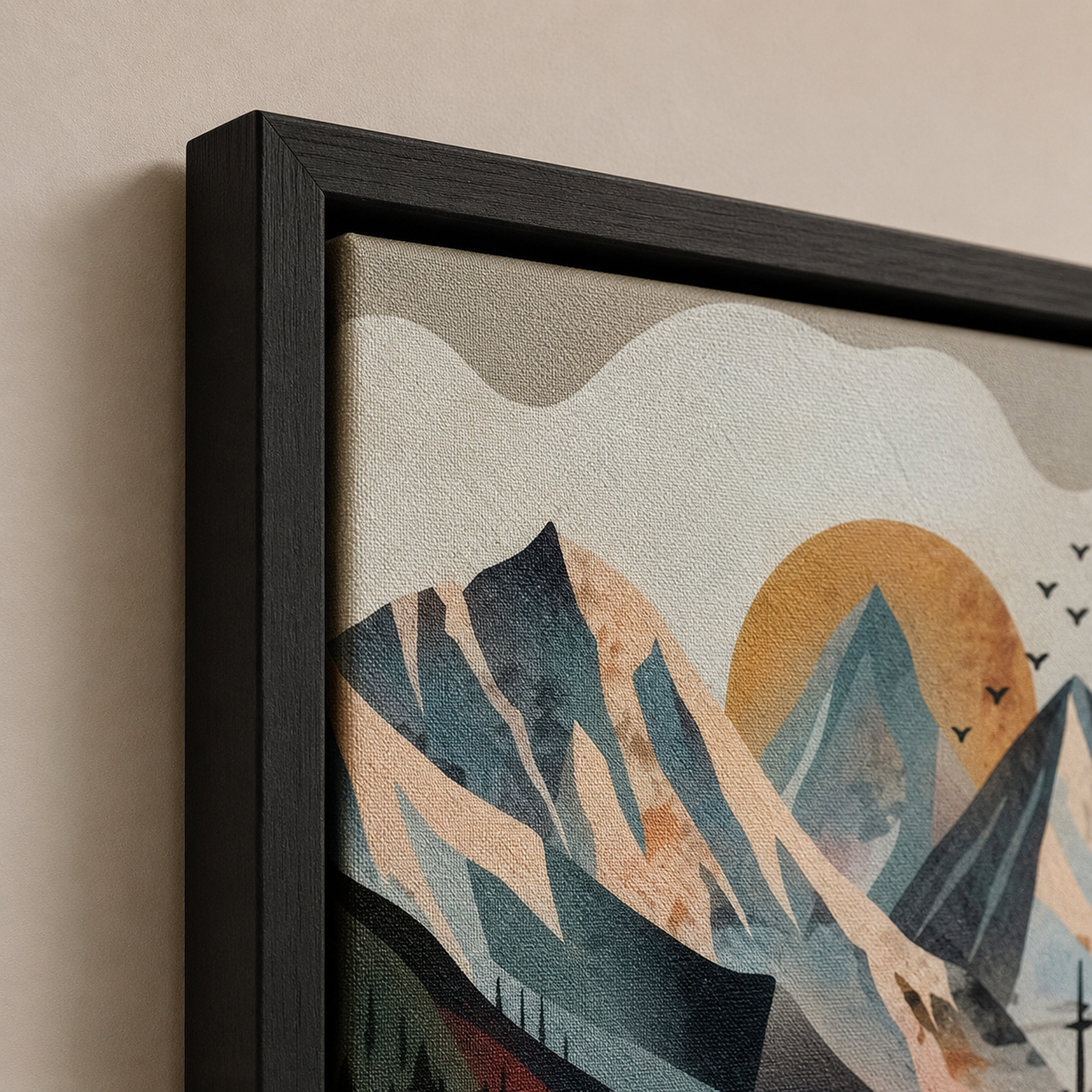 Mountain Sunset Forest Wall Art | Framed Canvas Print | 30 × 40 cm