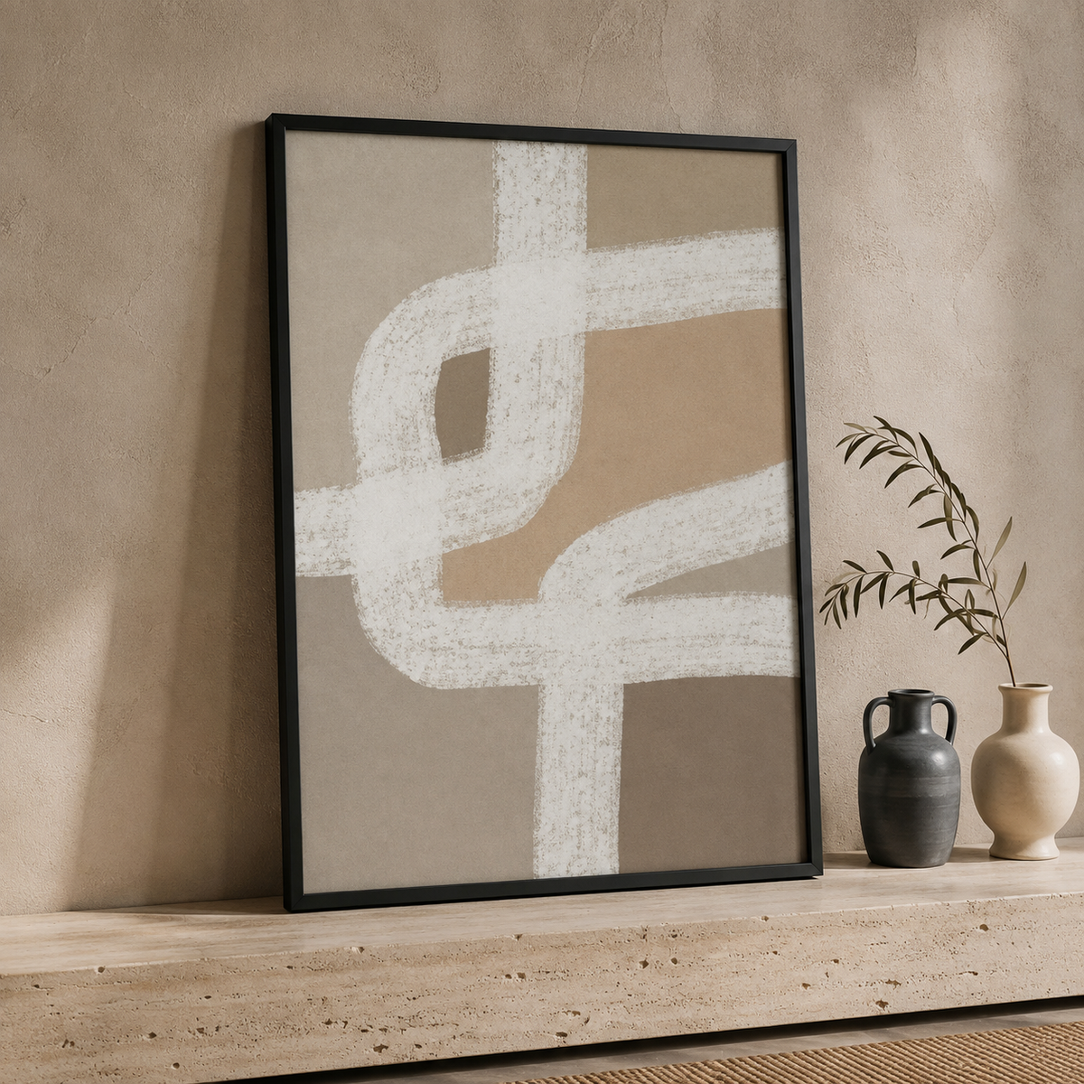 Neutral Abstract Wall Art Set of 2 – 30 × 40 cm Each – Framed
