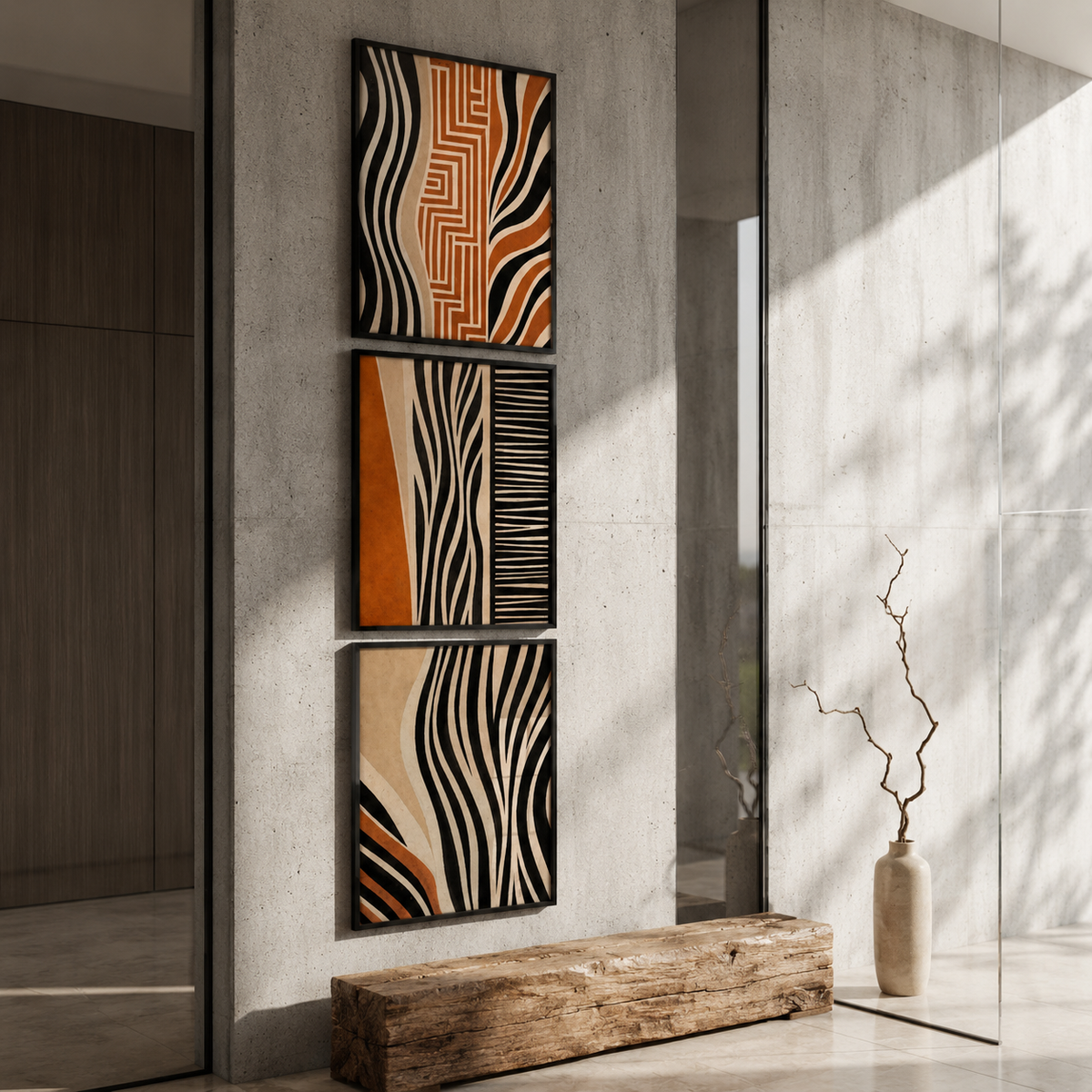 3-Piece Abstract Wall Art Set 30×40 cm – Modern Black, Terracotta & Beige