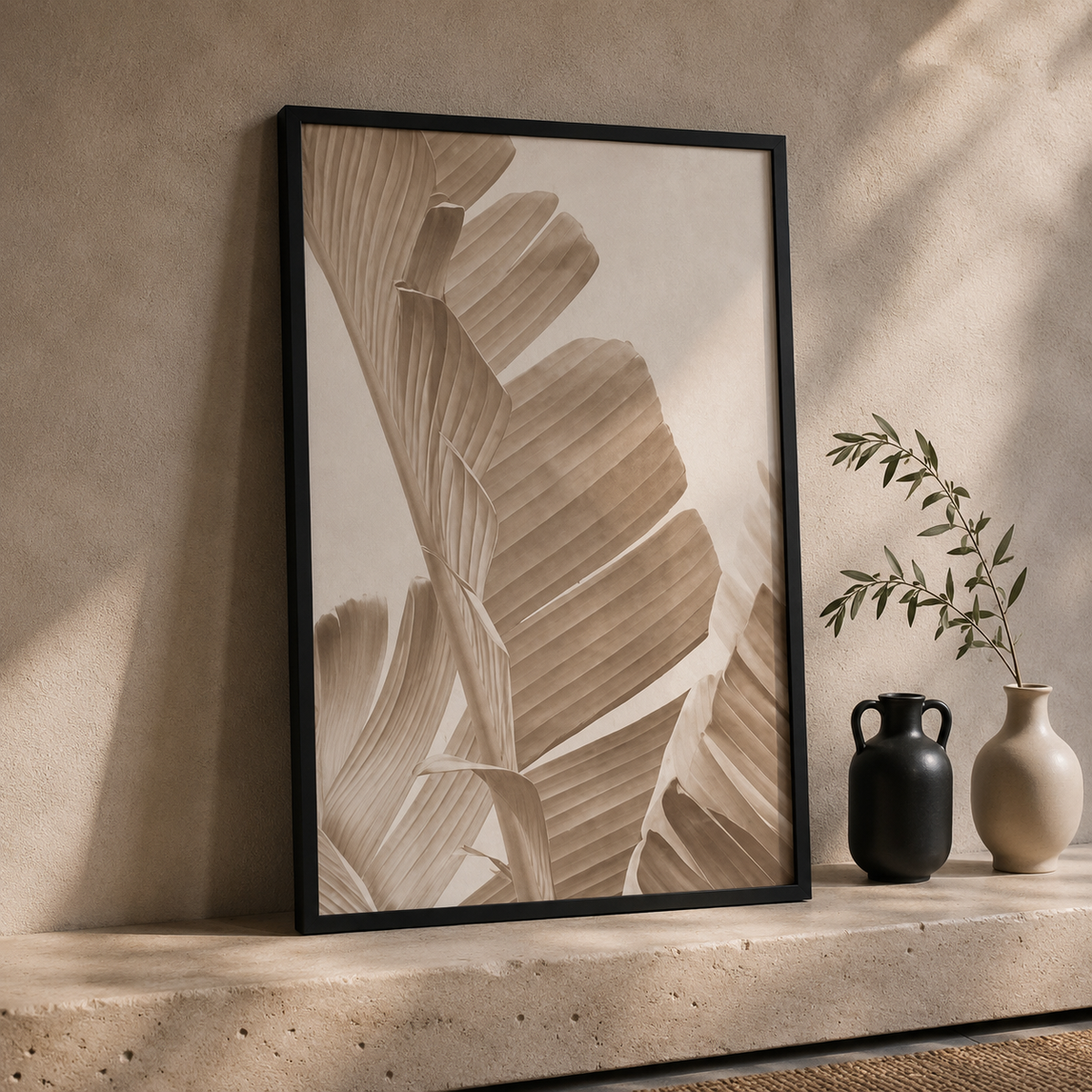 Neutral Botanical Wall Art Set of 3 – Framed Tropical Leaf Prints – 30 × 40 cm Each