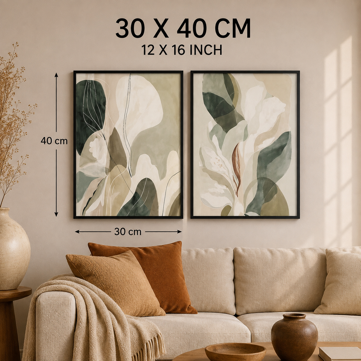 Sage Green Botanical Abstract Wall Art Set of 2 – 30x40 cm