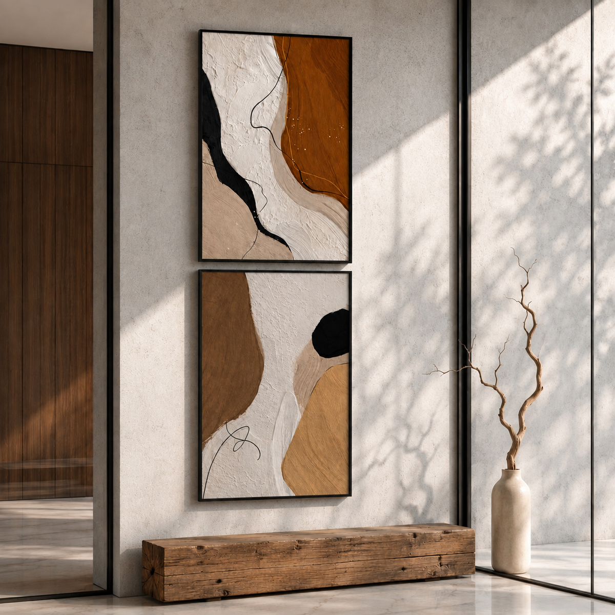 Modern Abstract Wall Art Set of 2 – 30 × 40 cm Each – Neutral Framed Prints