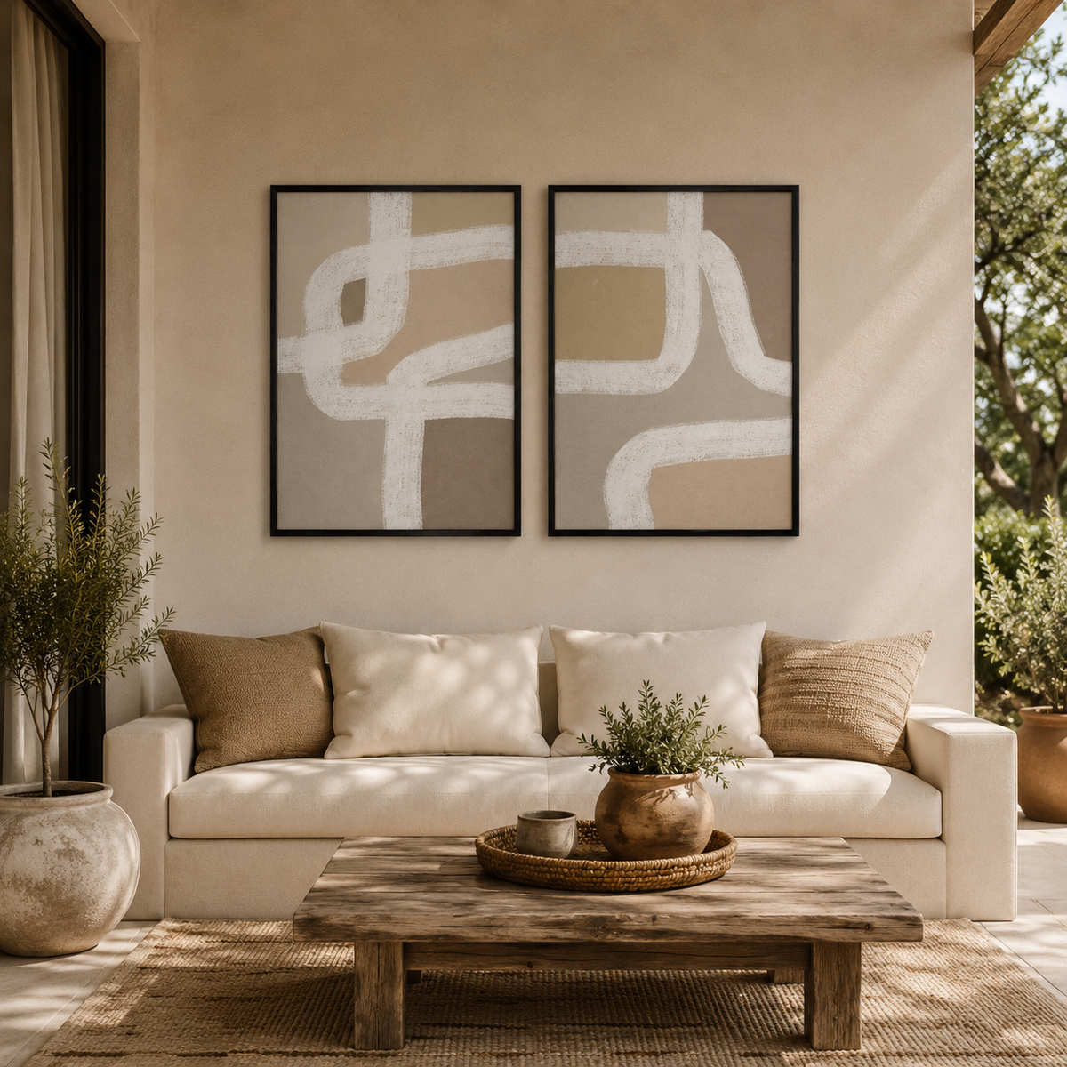 Neutral Abstract Wall Art Set of 2 – 30 × 40 cm Each – Framed