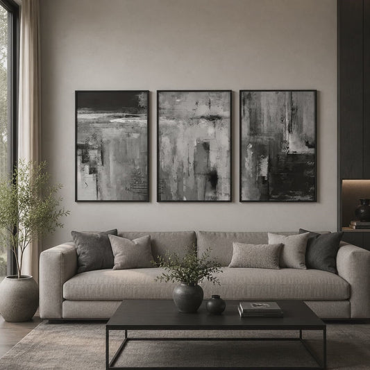 3 Piece Black & White Abstract Framed Wall Art Set | 30 × 40 cm